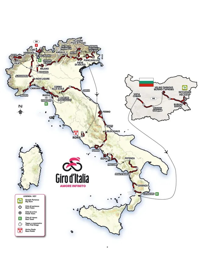 O percurso do Giro d'Italia de 2026
