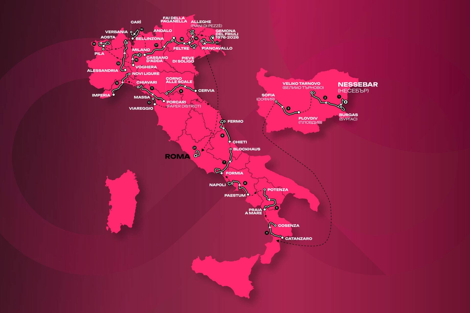 Giro d’Italia 2026: Percurso Revelado com Estreia na Bulgária e 7 Chegadas em Montanha