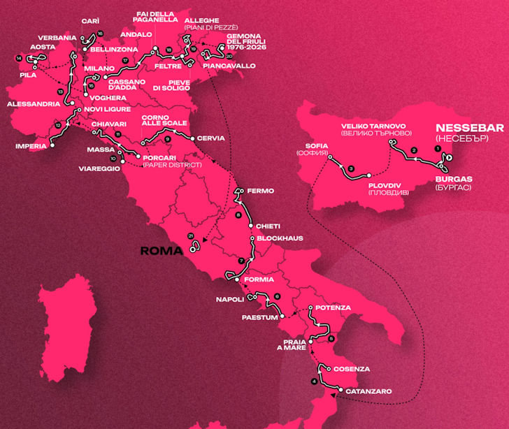 Percurso do Giro d'Italia 2026