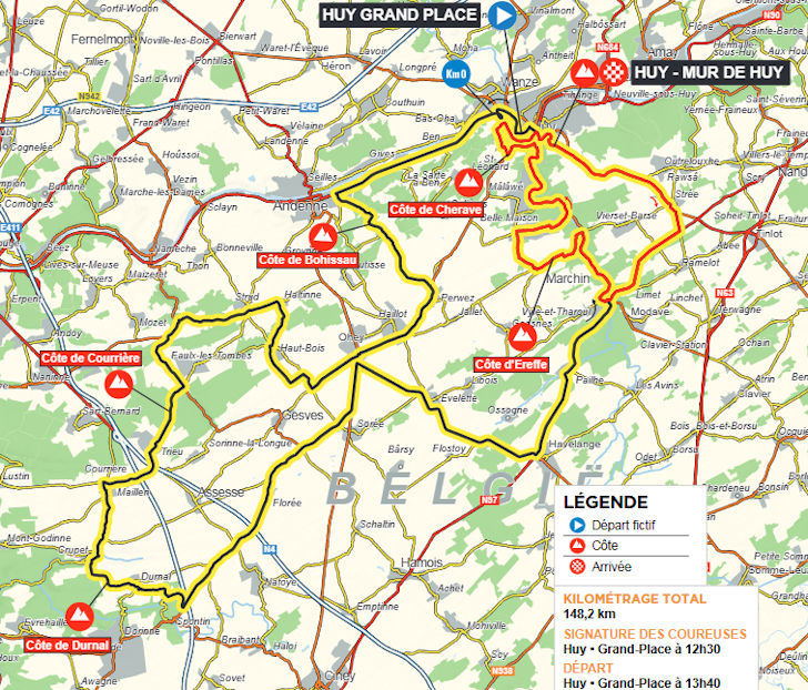 O percurso da Flèche Wallonne 2026 Feminino