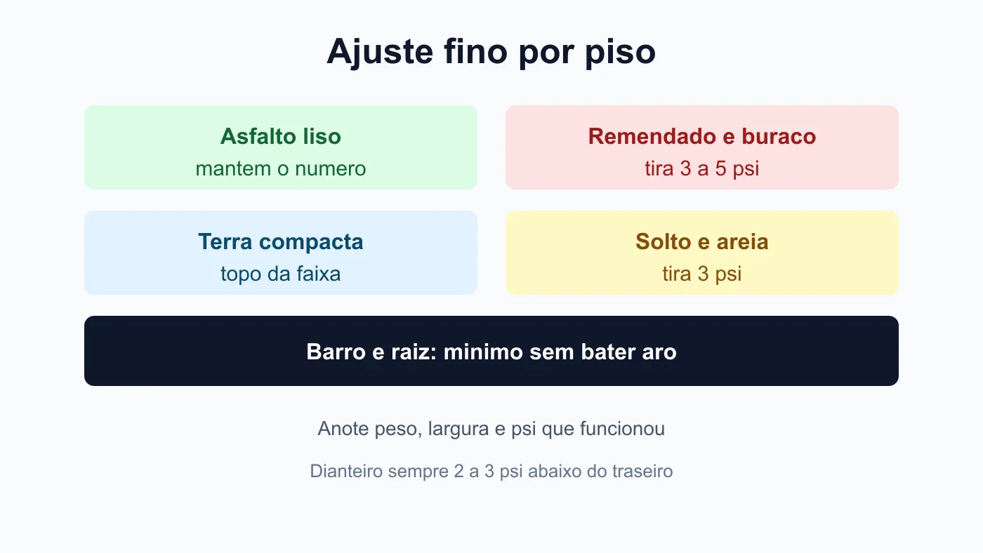 Grafico de ajuste fino de pressao de pneu por tipo de piso