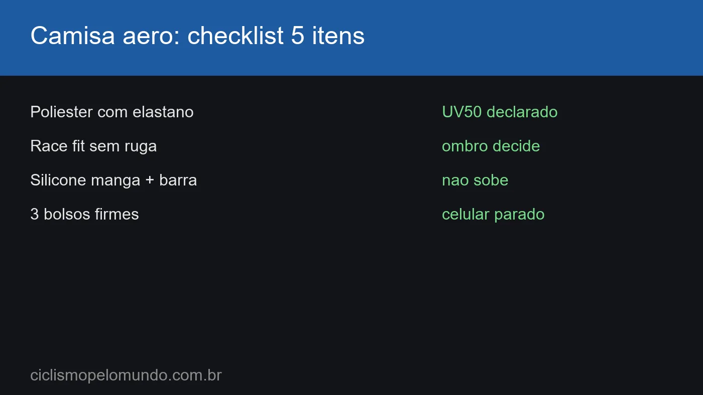 Grafico com o checklist de 5 itens da camisa aero