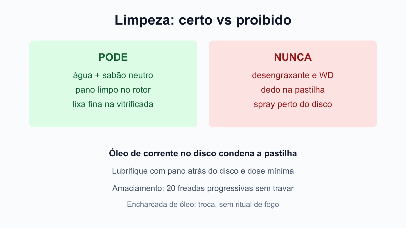Gráfico de limpeza certa contra proibida para freio a disco
