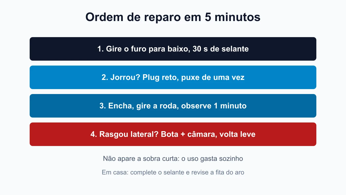 Gráfico da ordem de reparo de furo em 5 minutos sem tirar a roda